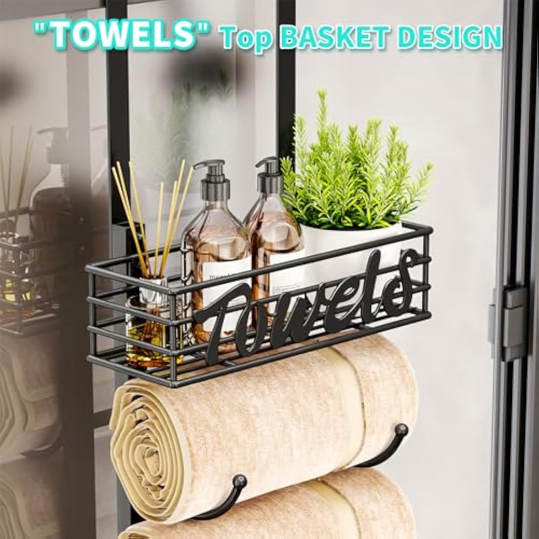 HapiRm Over Door Towel Rack - Towel Storage Rack Wall Mounted with Metal Shelf Basket, 6-Tier Over Door Towel Rail & Bathroom Storage Organiser Towel Holder for Small Bathroom, Camper, Rv