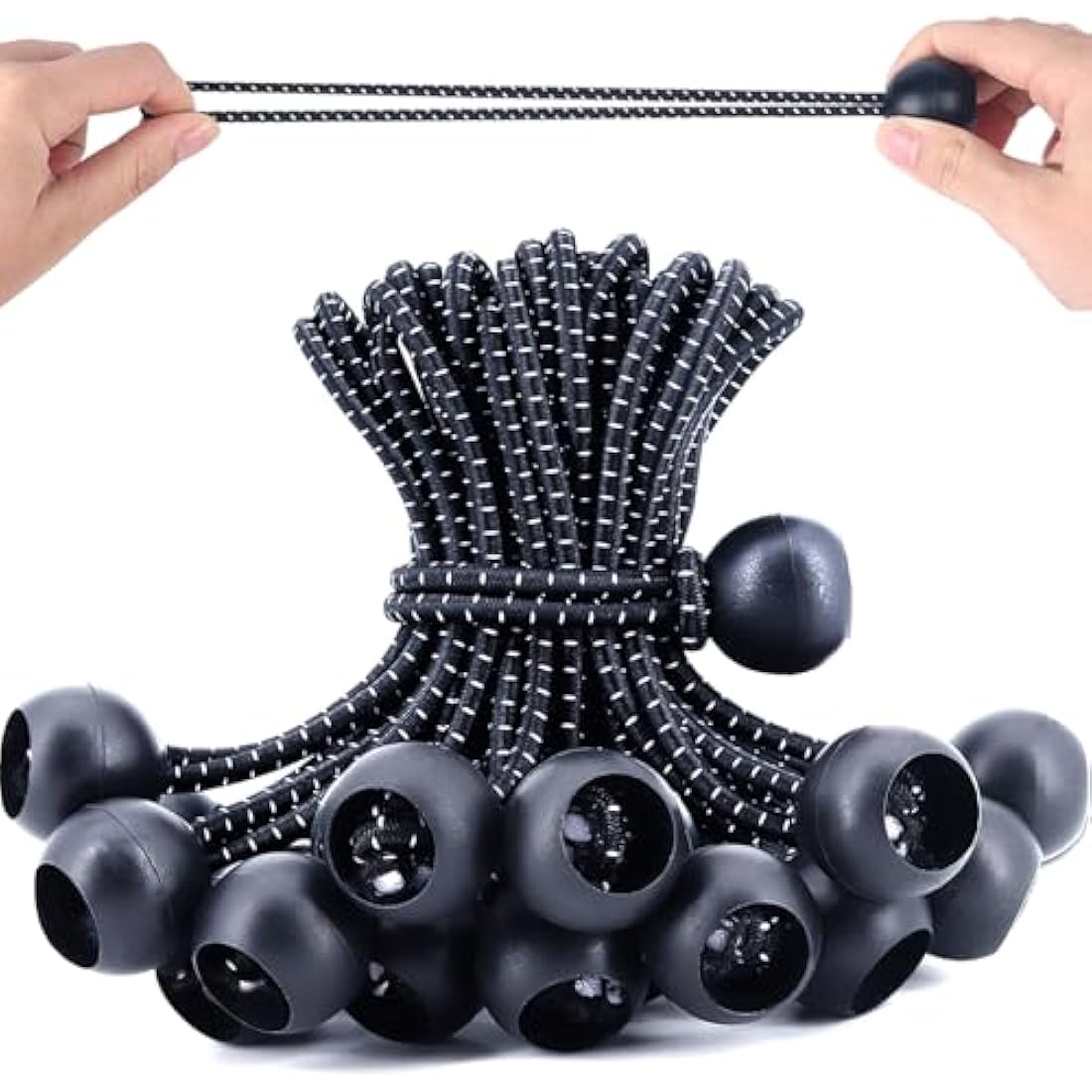 Gorffy Bungee Cord with Balls, 100pcs Tarpaulin Bungee Balls 5.9",Bungee Cord Ball Heavy Duty Bungee Strap Ties with Ball, Elastic Ties Bungee Tie for Tarpaulin, Camping Tarp, Luggage and Household