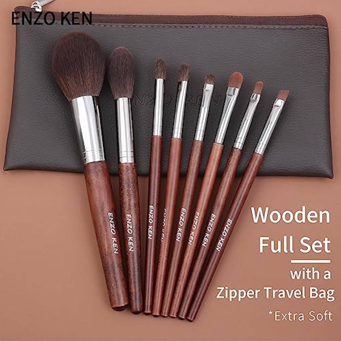 ENZO KEN Natural Hair Makeup Brushes Set Professional, Pony Hair Makeup Brush Set with Case, Cosmetic Brush Natural Bristle, Walnut Make up Brush Set Professional.