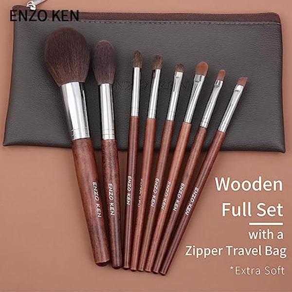 ENZO KEN Natural Hair Makeup Brushes Set Professional, Pony Hair Makeup Brush Set with Case, Cosmetic Brush Natural Bristle, Walnut Make up Brush Set Professional.