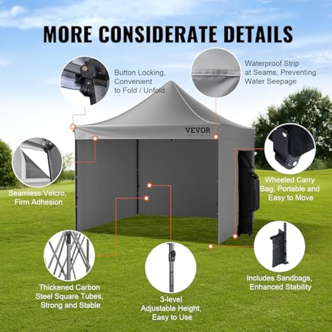 VEVOR 10x10 FT Pop up Canopy with Removable Sidewalls, Instant Canopies Portable Gazebo & Wheeled Bag, UV Resistant Waterproof, Enclosed Canopy Tent for Outdoor Events, Patio, Backyard, Party, Camping