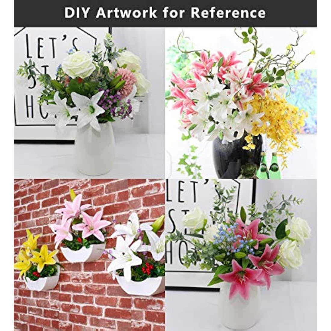 Olrla White Artificial Lily Flowers 6 pcs, Easter Lily, Waterproof Fake Flowers for Graveside Wedding Party Bathroom Garden Decor