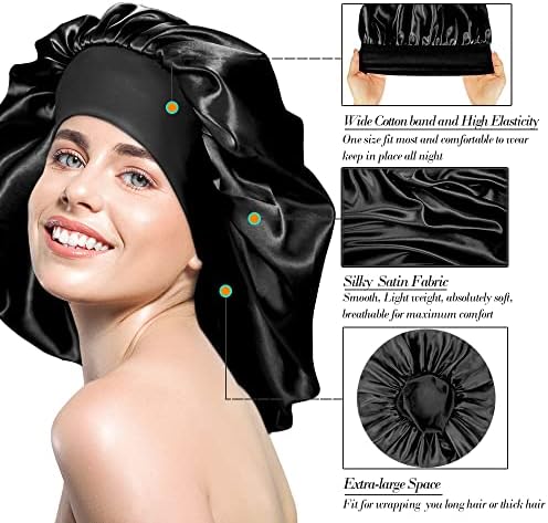 4 Pieces Extra Large Satin Bonnet for Curly Hair, Long Hair Sleep Cap with Wide Elastic Soft Band Big Sleeping Bonnets for Women Hair Care Multicolour
