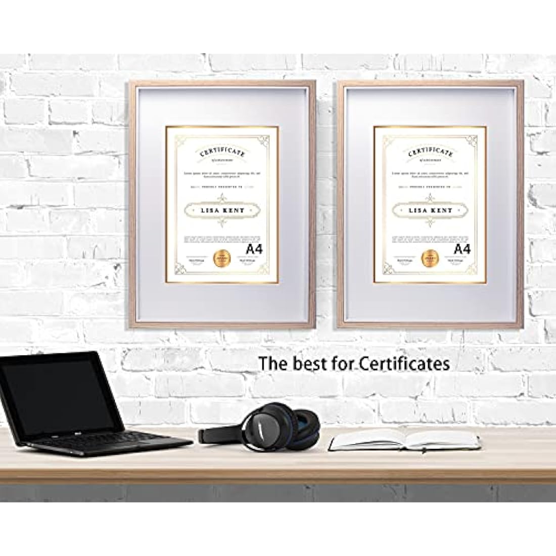 A3 Wooden & white Two Tone Picture Frames Set of 3 with Double Mounts for A4 & 6x8 photo, A4 boxed photo frames for 3pack, A3 wooden Poster Frame with Mount for picture Frames