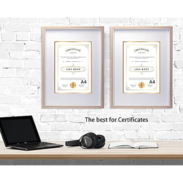 A3 Wooden & white Two Tone Picture Frames Set of 3 with Double Mounts for A4 & 6x8 photo, A4 boxed photo frames for 3pack, A3 wooden Poster Frame with Mount for picture Frames