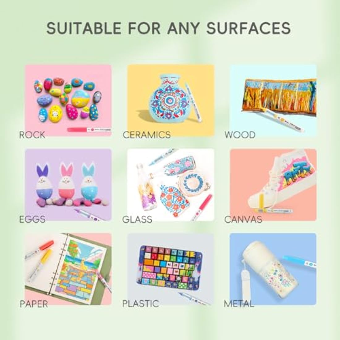 Arrtx 36 Colors Acrylic Paint Pens for Rock Painting, Brush Tip Acrylic Pen, Acrylic Markers, Waterproof Paint Marker, Art Supplies for Stone, Glass, Egg, Wood, DIY Crafts