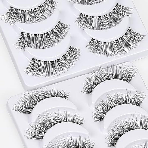 DYAFIN Natural Eyelashes 100% Handmade Lashes Reusable Soft False Eyelashes Lightweight Eye Lashes with Clear Band 3D Fake Eyelashes Long Wispy Eyelashes C Curl Lashes 8 Pairs