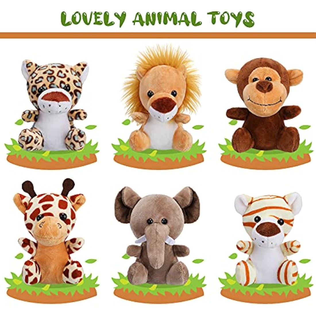 18 Pieces Small Safari Stuffed Animals 4.8 Inch Mini Jungle Animal Plush Toys Cute Zoo Stuffed Small Plush Set for Safari Themed Baby Shower Birthday Party Favors Teacher Student Award(Delicate Style)