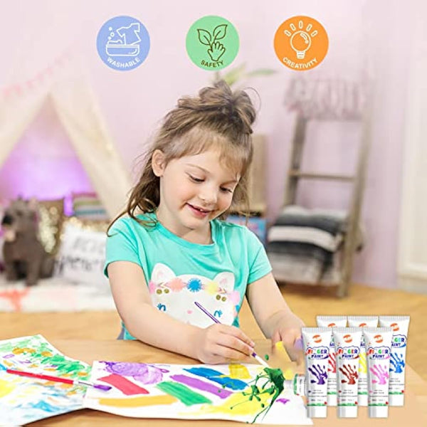 BLOT Kids Paint Kit Washable Finger Paint Set with Assorted Painting Brushes Sponges Palette for Toddlers Children Drawing Gift, Age 3+