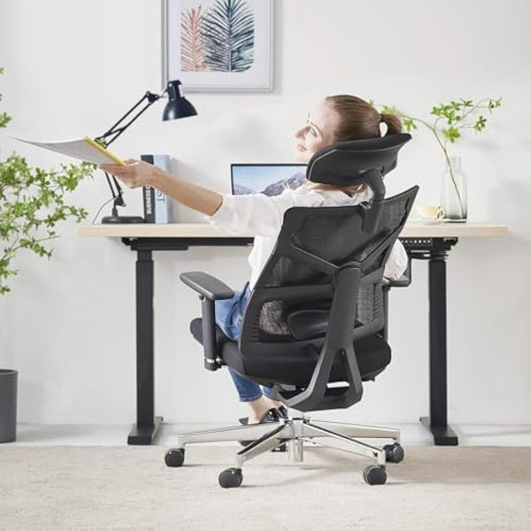 HOLLUDLE Ergonomic Office Chair with Adaptive Backrest, High Back Computer Desk Chair with 4D Armrests, Adjustable Seat Depth, Lumbar Support and 2D Headrest, Swivel Task Chair, Black