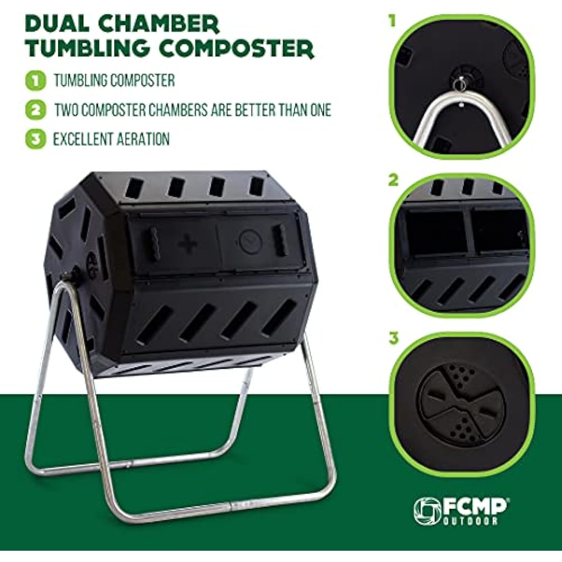 FCMP Outdoor IM4000 Double Chamber Tumbling Composter (Black), 37 gallon