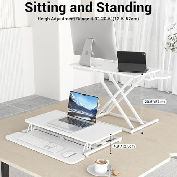 ERGOMAKER Standing Desk Converter, 32"/80cm Wide Height Adjustable Quick Sit to Stand Up Desk Riser for Dual Monitor, White