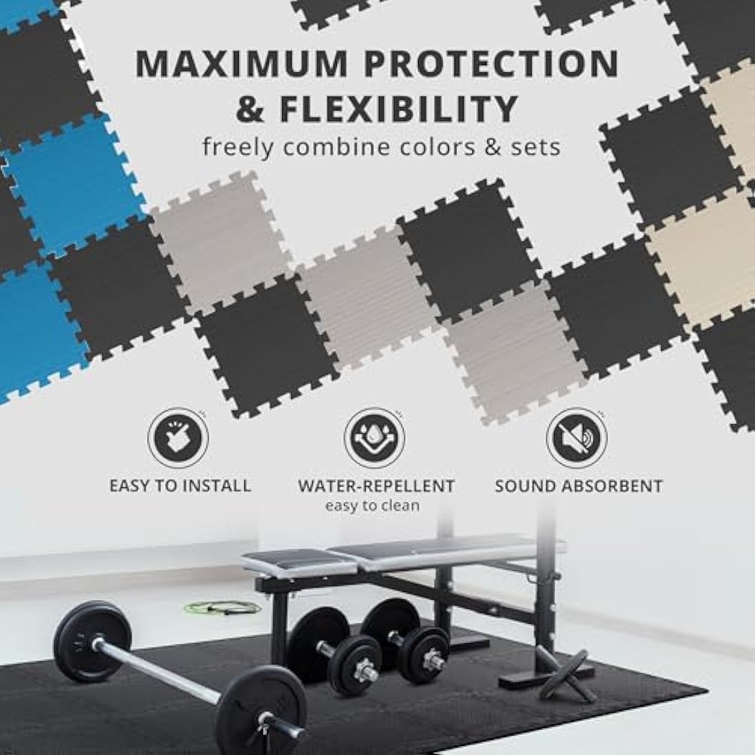 Interlocking Soft Foam Floor Mat - 18 Pieces Protective Gym Flooring Set, Exercise Mats EVA Puzzle Rubber Tiles, Ground Surface Protection Workout Underlay Matting Sports Pool Home Fitness Garage