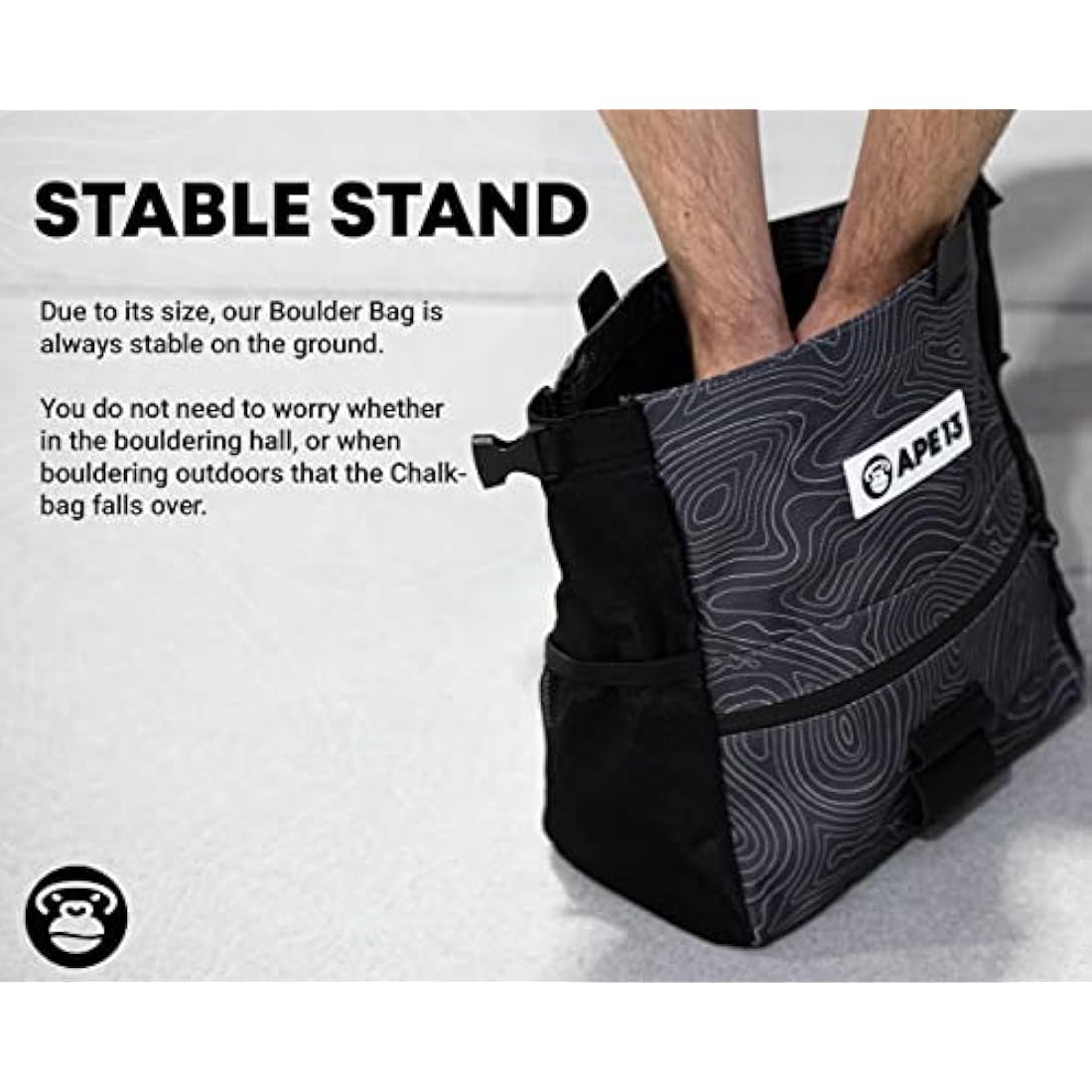 APE13® Chalkbag Boulder Set Consisting of Chalk Bag, Boulder Brush, Chalk (as Set & Single) - Perfect Bouldering Gift and Enough Space for Boulder Accessories