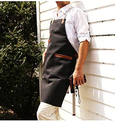 SPDYCESS Apron Washed Canvas Adjustable Waterproof Bib with 2 Pockets Unisex Women Men Cooking Chefs Work Aprons for Home Kitchen Restaurant Coffee House Bistro BBQ Black