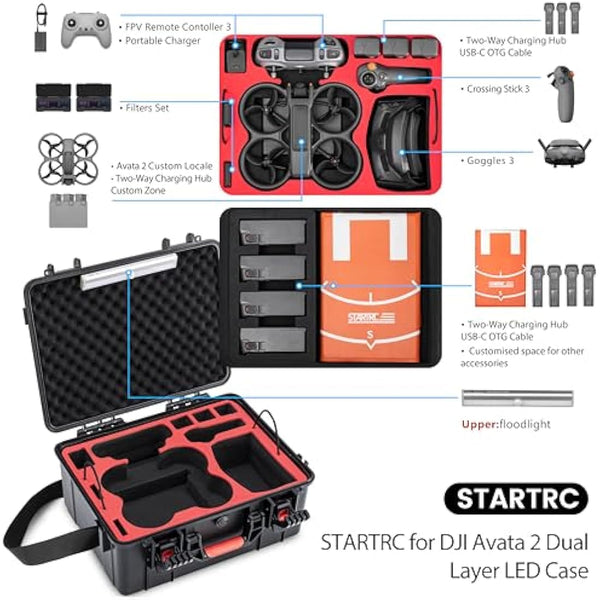 STARTRC Dual Layer Avata 2 Case,Waterproof Carrying Hard Case for DJI Avata 2 Fly More Combo with DJI Goggles 3/RC Motion 3/FPV Remote Controller 3,Battery Charging Hub,FPV Drone Accessories
