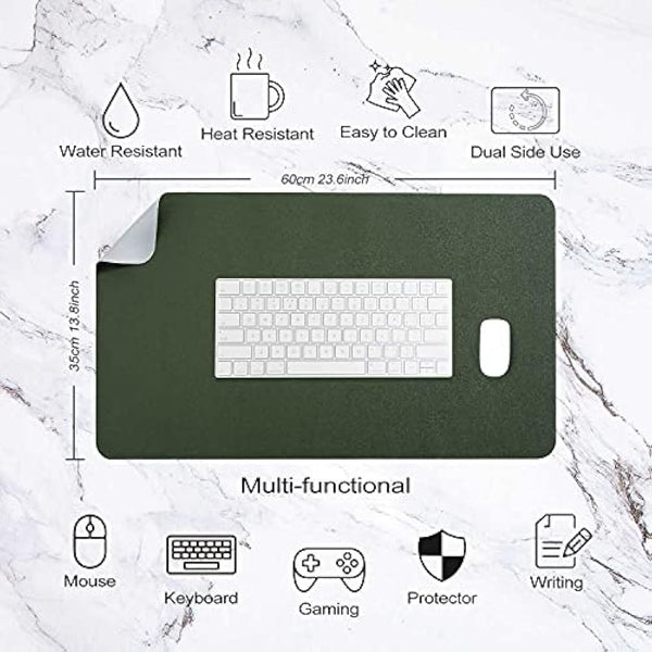 Desk Pad Large, Desk Mat, Extended Mouse Mat, Mouse Pad L, Desk Blotter, DOBAOJIA Laptop Pad Writing Pad for Office/Home, Dual-Side Use PU Leather Waterproof 23.6" X 13.8"(Dark Green/Gray)