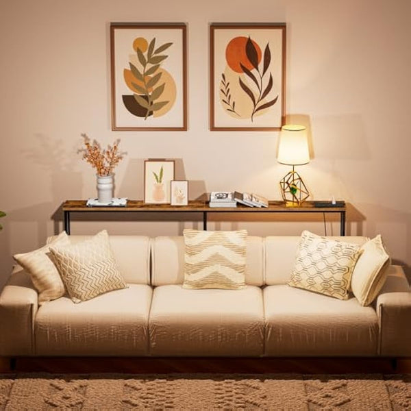 HOOBRO Slim Console Table with Charging Station, 180 cm Long Hallway Table with USB Ports, Behind Sofa Table Narrow for Hallway, Entryway, Foyer, Living Room, Rustic Brown and Black EBF185KXG01