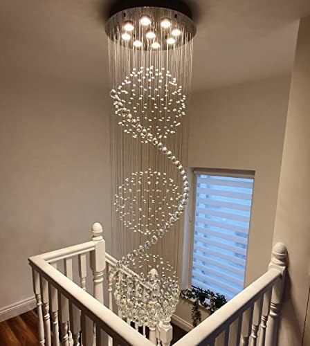 Dst Spiral Sphere Crystal Chandelier Ceiling Lights, Spectacular Droplet LED Light Fixture, Flush Mount Pendant Lamp for Living Room Hotel Entryway Hallway Foyer Romantic Decor, Size: D50cm H180cm
