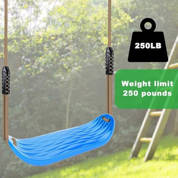 SELEWARE 17.5" X 6.3" Non Slip Plastic Swing Seat, Hanging Tree Swing Seat with Length Adjustable Nylon Rope and Stainless Steel Snap Hook Swing Set for Adult Kid Indoor Outdoor Playground Backyard