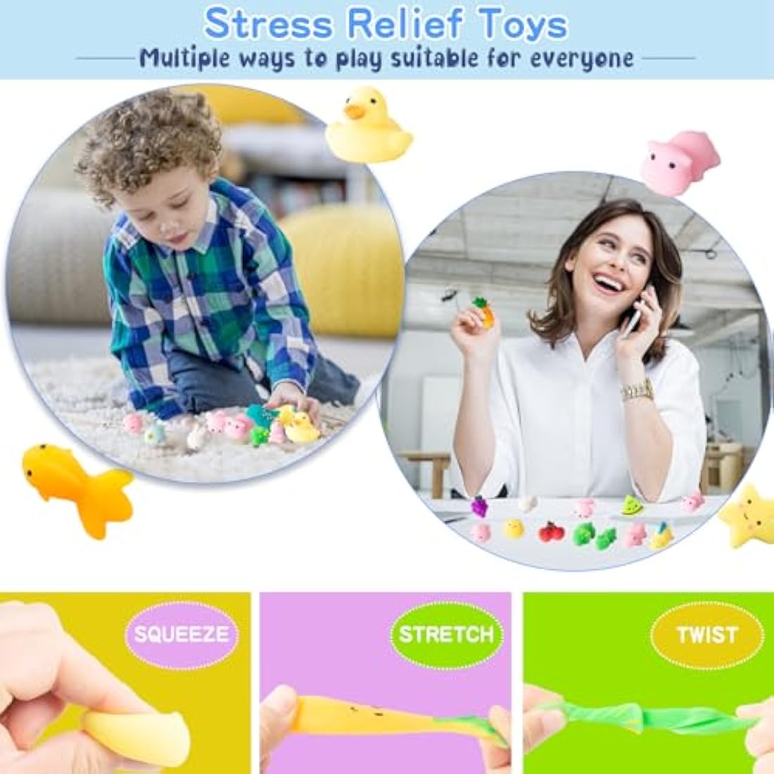 32Pcs Mochi Squishy Toys, Kawaii Animals Dinosaur Fruits Mini Squeeze Toys Pack, Soft Squishies Stress Relief Sensory Fidget Toys Party Bags Fillers for Kids Birthday Party Favors Gifts