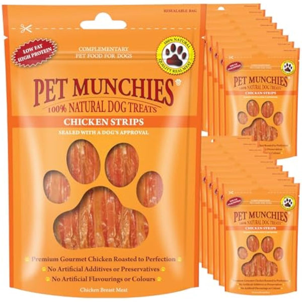 Pet Munchies Chicken Strips Dog Treats Bumper Pack, Dog Chews with Natural Real Meat, Low in Fat and High in Protein (18 x 90g)