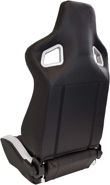 AUTO-STYLE x1 Universal Sports Bucket Seat WHITE & Black Edition inc base mounted slide runners