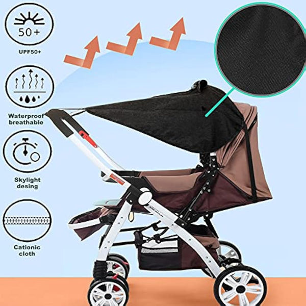 Universal Buggy Pram Sunshade, Hantoc Pram Baby Sun Shade Sun Cover with Viewing Window for Strollers Pushchairs UV Protection Water Resistant Black