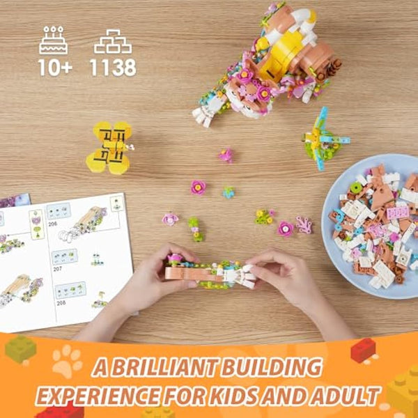 IKUPER Cat Building Set with Flowers, Animal Kit for Kids Aged 10+, Boys & Girls Botanical Toy, for Christmas, Birthdays, Valentine and Easter (1038 Pieces)