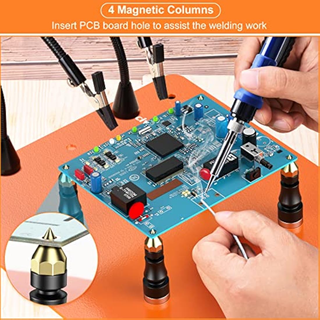 Preciva Magnetic Helping Hands Soldering, Welding Third Hand Tool, Flexible Solder Holder Auxiliary Clamp with Adjustable Clips, Stainless Steel Base for Repair, Crafts