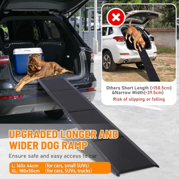 FASNATI Dog Car Ramp, Folding Dog Ramp for Car with Non-Slip Surface, Lightweight Aluminum Frame, Portable Pet Ramp for Medium, Large, and Older Dogs to Get into Cars and SUVs