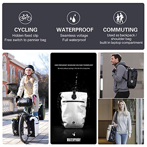BAIGIO Waterproof Bicycle Rolltop Backpack Panniers 27-30L Bike Front Rack Bag Rear Carrier Rucksack Cycling Back Seat Bag with Detachable 17 inch