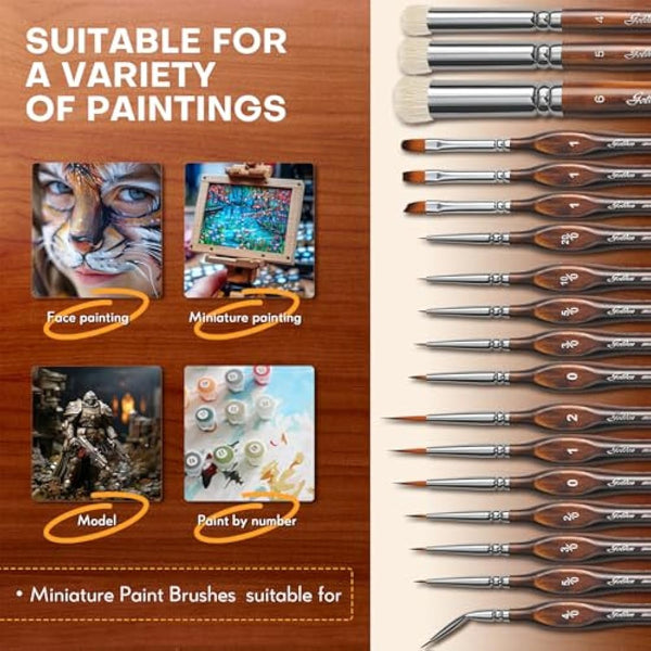 Golden Maple Miniature Paint Brushes Drybrush-18PCS Micro Detail Paint Brush Set, Small Fine Detail Model Brushes for Acrylics, Watercolors & Paint by Number, Figurine - Cocoa Brown