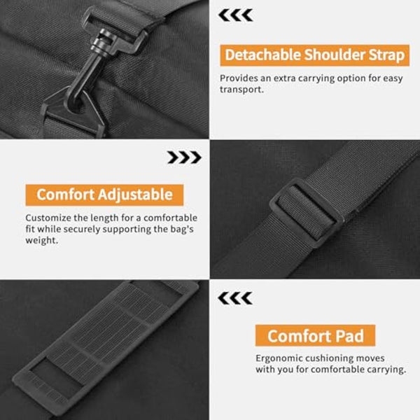 Dokon Garden Furniture Cushion Storage Bag Waterproof Christmas Tree Storage Bag Anti-UV Heavy Duty Oxford Fabric Outdoor Cushion Bags with Durable Handle and Zipper (125x40x55cm) - Black