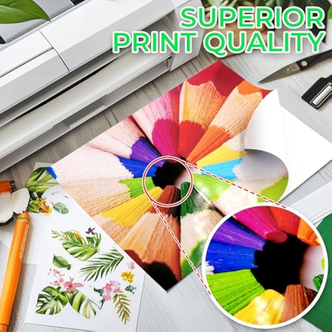 Evergreen Goods 50 Sheets A4 Glossy White Photo Sticker Paper Printable | Splashproof - Inkjet & Laser Printers | Ideal for Sticker Making - Make Your Own Stickers | Very Sticky Self-Adhesive
