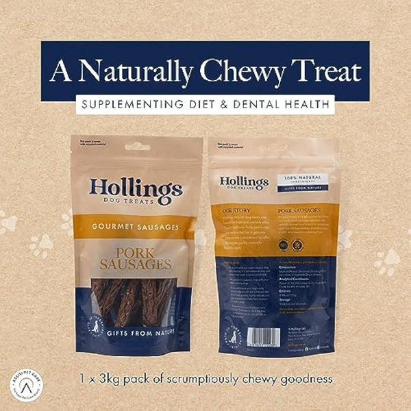 Hollings Pork Sausages Dog Treats, Delicious, Nutritious Air Dried Chews for Adult Dogs, 100% Gluten Free & Made with 100% Natural Ingredients (3kg)