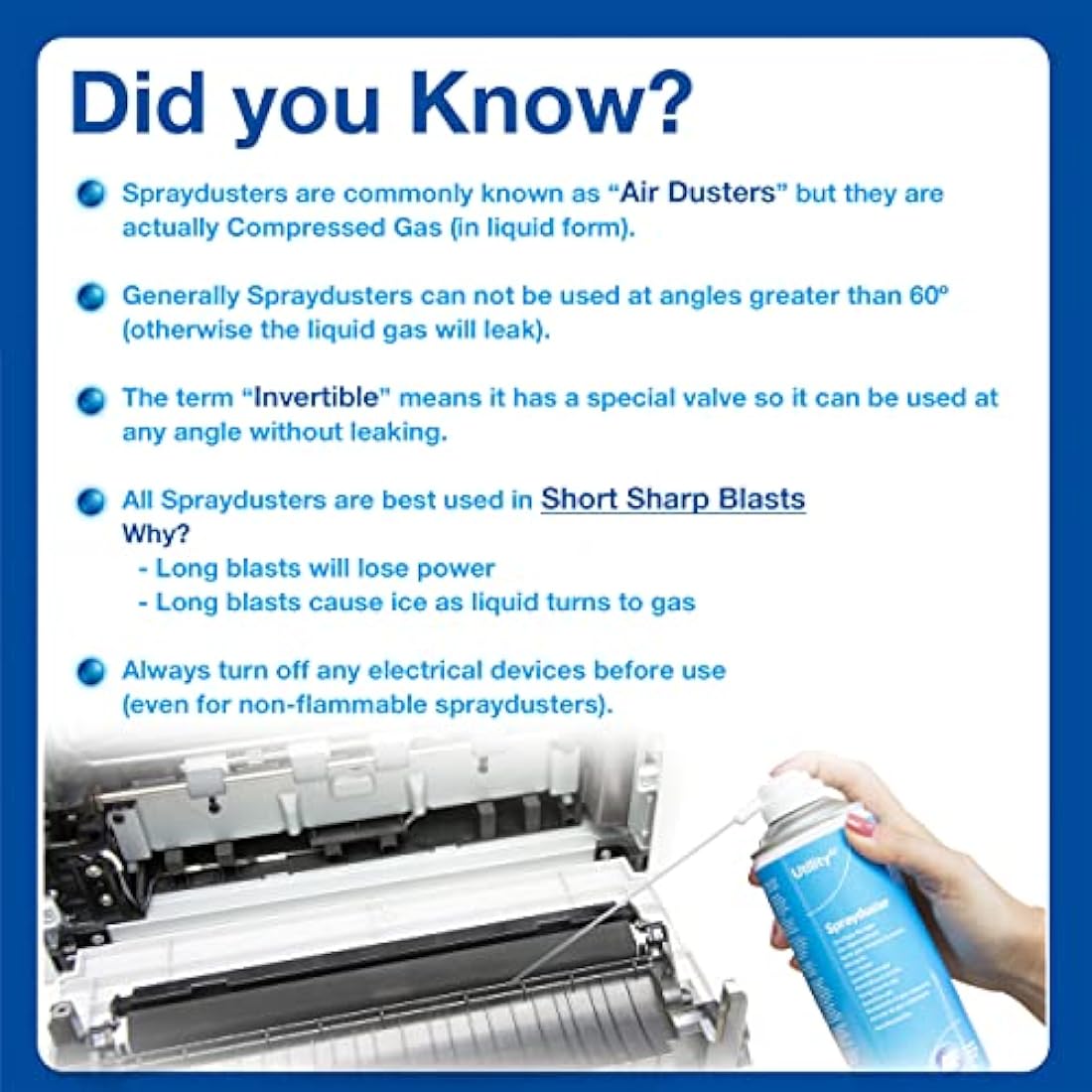 AF Invertible Sprayduster / Air Duster Compressed Gas - Flammable - Removal of Dust and Debris from Electronics - 4 x 200ml Pack, HFC200UT4PK