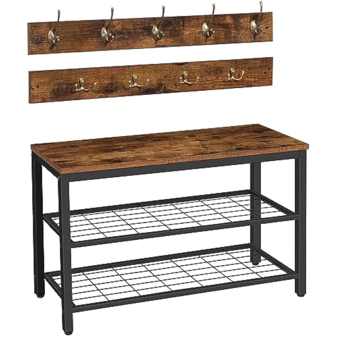 HOOBRO Shoe Rack with Coat Rack Hanger, Hall Tree, Hallway Shoe Bench Set with 9 Hooks and Shelf, Hall Stands, Coat Stand for Entryway, Sturdy, Industrial, Rustic Brown EBF07MT01