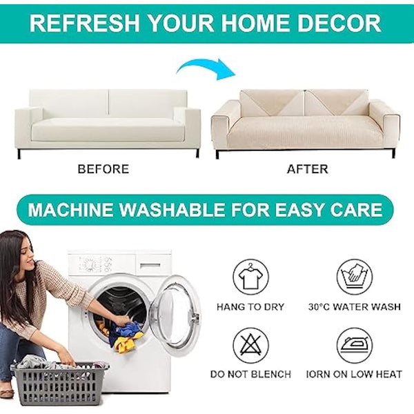 SHANNA Soft Chenille Sofa Cover 1/2/3/4 Seater, New Universal Non-Slip Corner Sofa Cover L Shape Solid Thick Textured Sofa Slipcovers for Living Room(White, 90 * 210cm Seat Cover)