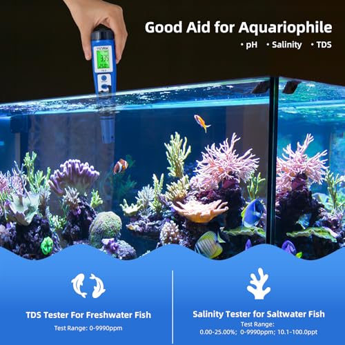 Digital pH Salt Tester, YINMIK Salinity Meter for Pool, 5 in 1 TDS EC Temp Meter for Hydroponics, Salt ppm Test pen with ATC & Backlight, Accurate device for Koi pond, Aquarium, SPA, Hot Tub, Softener