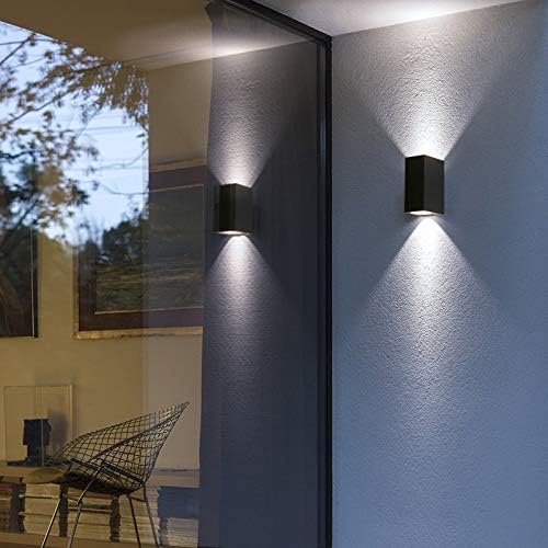 HLFVLITE 2 X Black Outside Wall Light Aluminium Up Down Outdoor Wall lamp, GU10 Exterior Wall Sconce, IP44 Waterproof Garden Lights for Front Door, Patio, Terrace, Hallway, Garage, Porch
