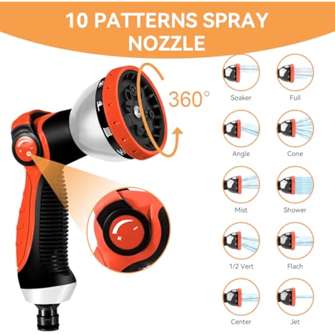 Hose Pipe, Upgraded 3-Layer Latex Expandable Garden Hose 50FT, with 3/4"&1/2" Metal Connectors, No-Kink Flexible Water Hose, 10 Function Spray, for Gardening, Cleaning & Washing(50ft/15m)