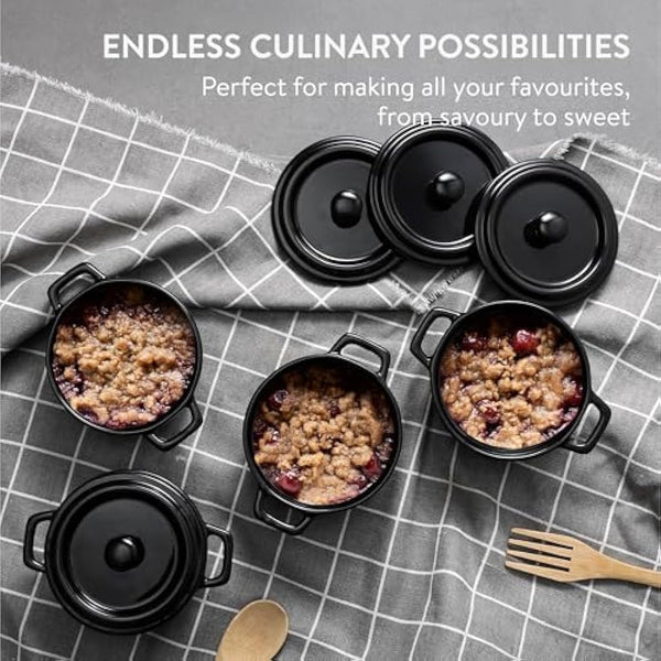 Navaris Small Casserole Dish with Lid - Ceramic Oven Proof Dishes - Mini Baking Casseroles Easy Clean & Store - Single Baking Dishes - Set of 4-237 ml (8 oz) - Black