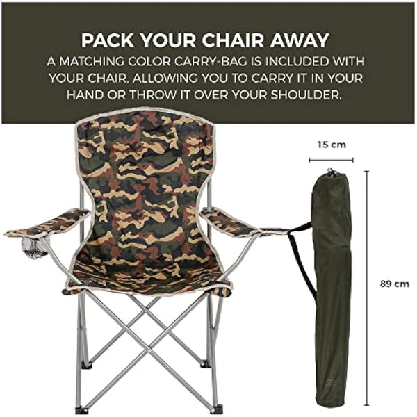 Highlander Camping Chair - Compact & Lightweight Folding Chair, 2.2kg, Portable Chair for Outdoors, Durable Steel Frame Arm Chair with Cup Holder