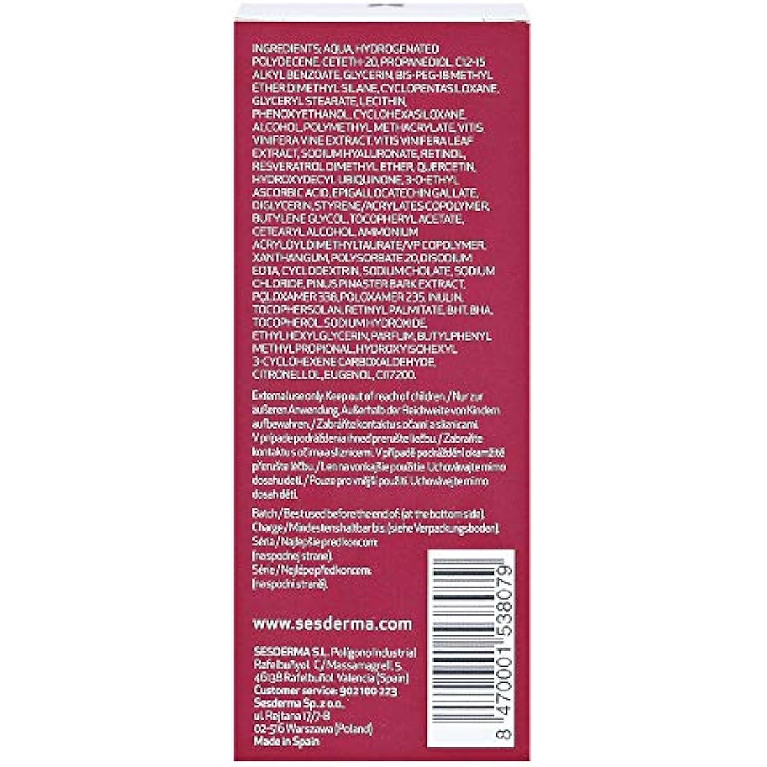 Sesderma | RESVERADERM Liposomal Serum | Antioxidand Serum | Anti-Wrinkle | Luminousity Booster | Skin Plumping | Anti-Ageing Serum | Skin Repair | Resveratrol | Hyalouronic Serum | 30 ml