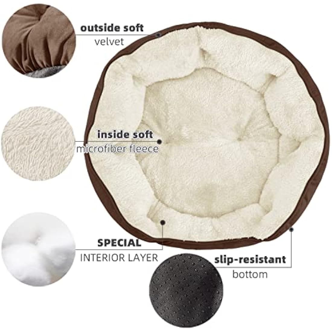 Asvin Medium Dog Bed for Medium Dogs, Large Cat Beds for Indoor Cats, Pet Bed for Puppy and Kitty, Extra Soft & Machine Washable with Anti-Slip & Water-Resistant Oxford Bottom, Brown, 25 inches