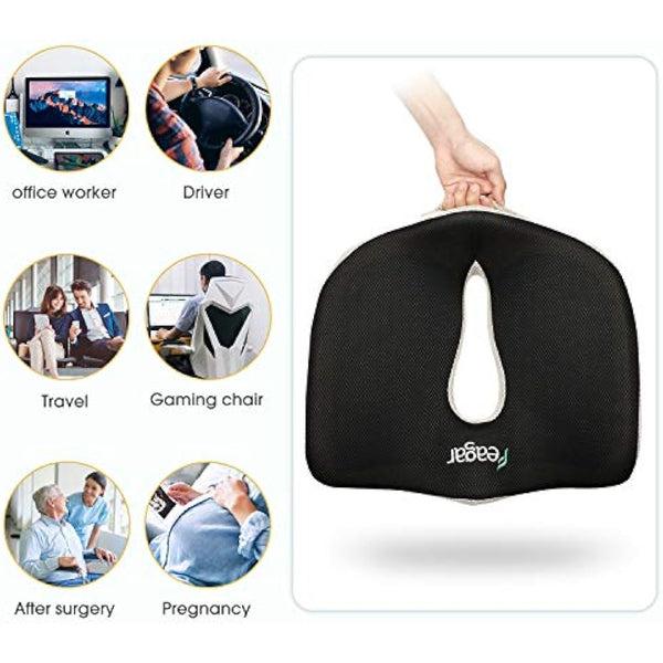 Feagar Gel Seat Cushion for Back Pain-Orthopedic Non-Slip Memory Foam Coccyx Cushion for Tailbone Relief Sciatica Hemorrhoid, Office Chair Cushions Wheelchair, Recliner, Car Seats