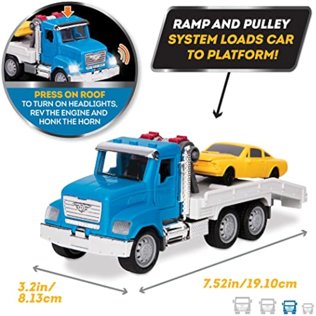 Driven by Battat – 7-Inch Tow Truck Toy with Lights & Sounds, Movable Parts, City Vehicle for Boys & Girls, Durable Design, Realistic Details, 3+ Years Toy for Kids, Nylon/a