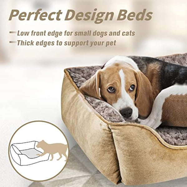 JOEJOY Dog Bed Large Washable - Calming Anti-Anxiety Rectangle Cat Bed with Soft Cosy Plush - Pet Bed Size Small | Medium | Large Mattress Mat For Dog, Beige