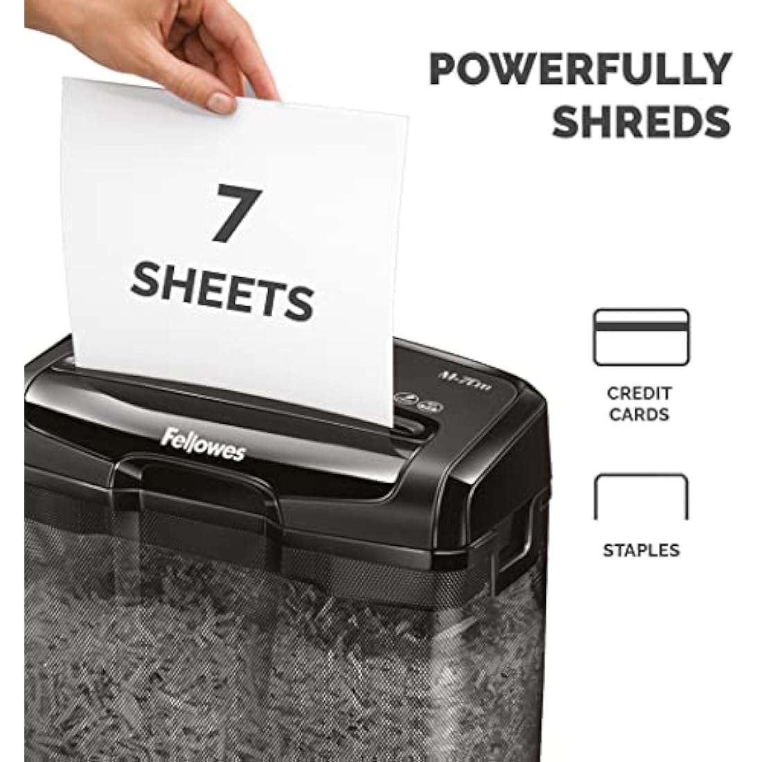 Fellowes Powershred M-7CM Personal 7 Sheet Cross Cut Paper Shredder for Home Use, Black